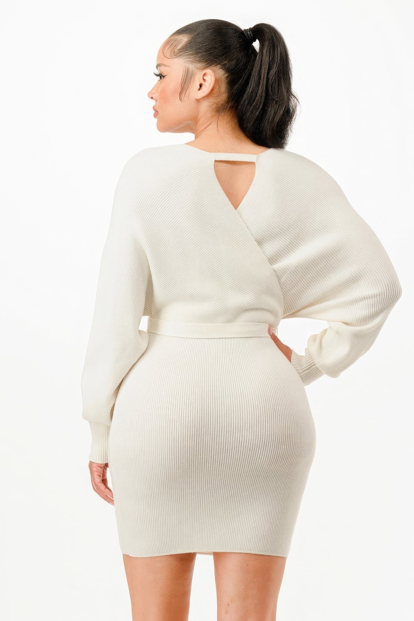 off shoulder ribbed sweater dress