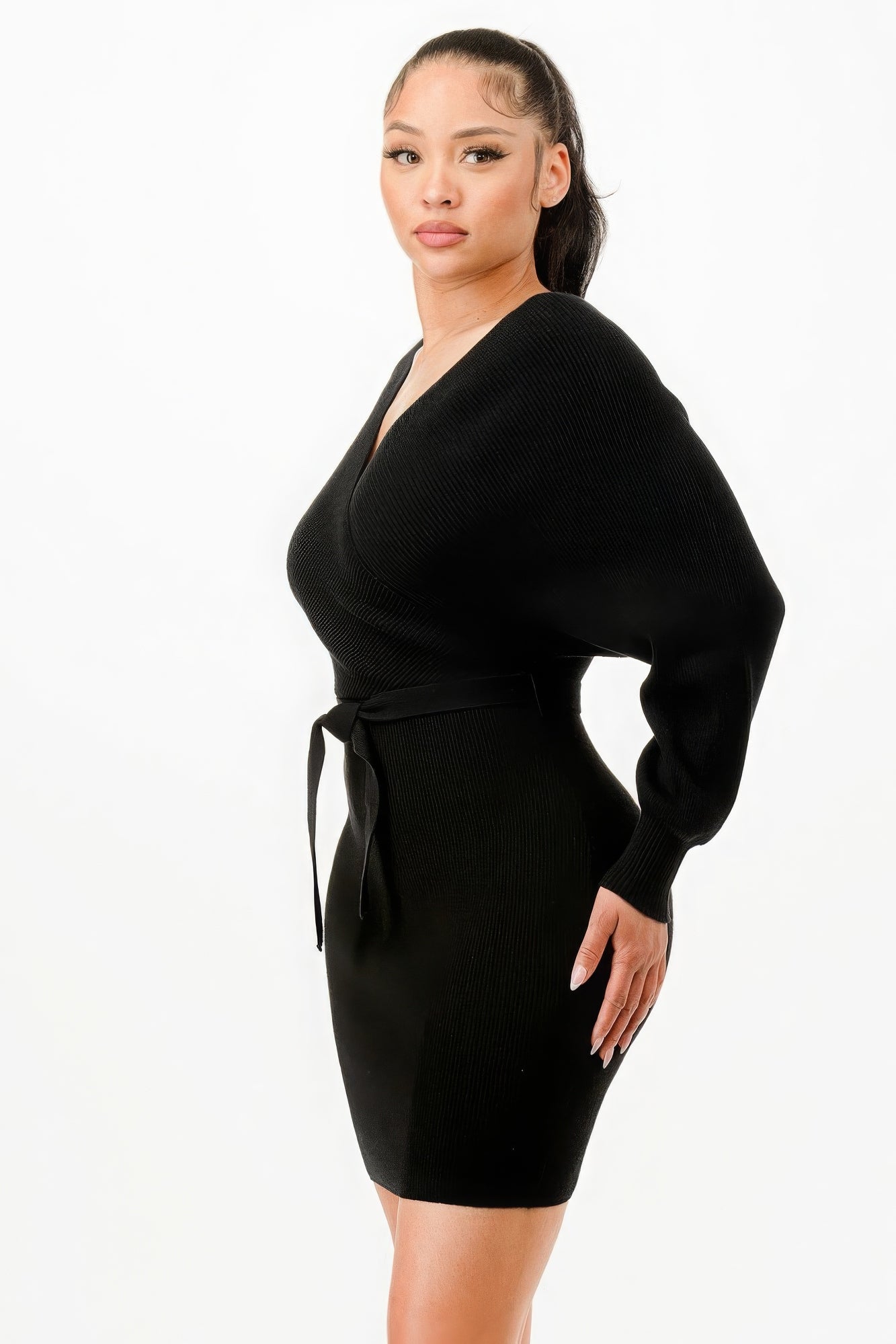 off shoulder ribbed sweater dress