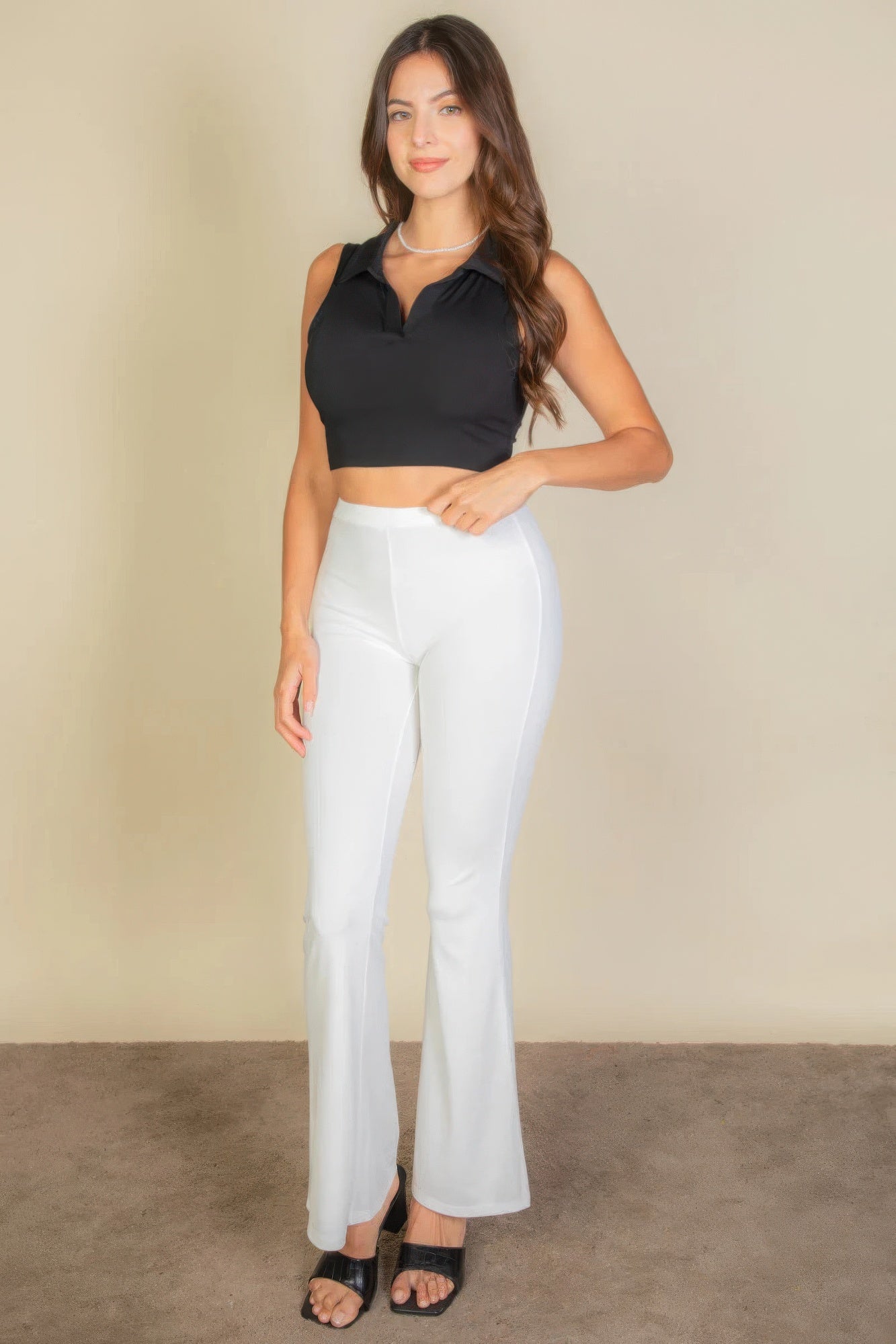 solid ribbed polo neck tank top