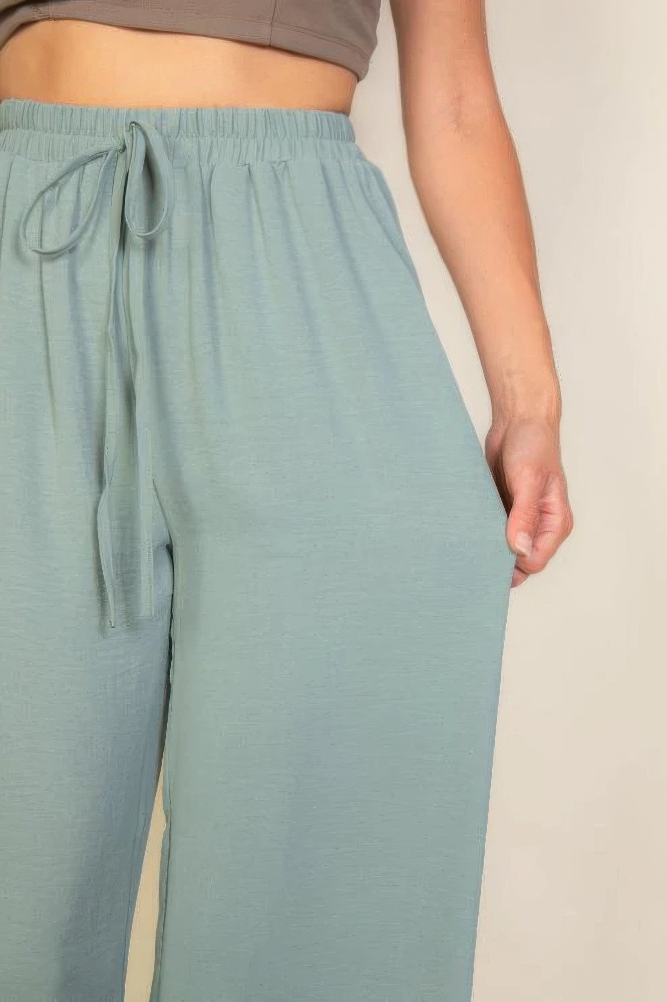 drawstring waist wide leg pants