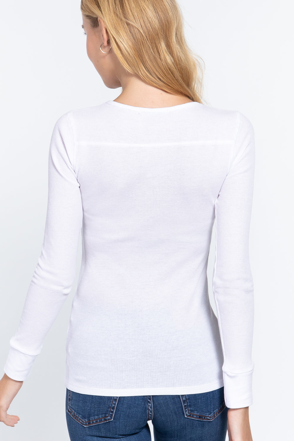 Long Slv V-neck Placket Thermal Top