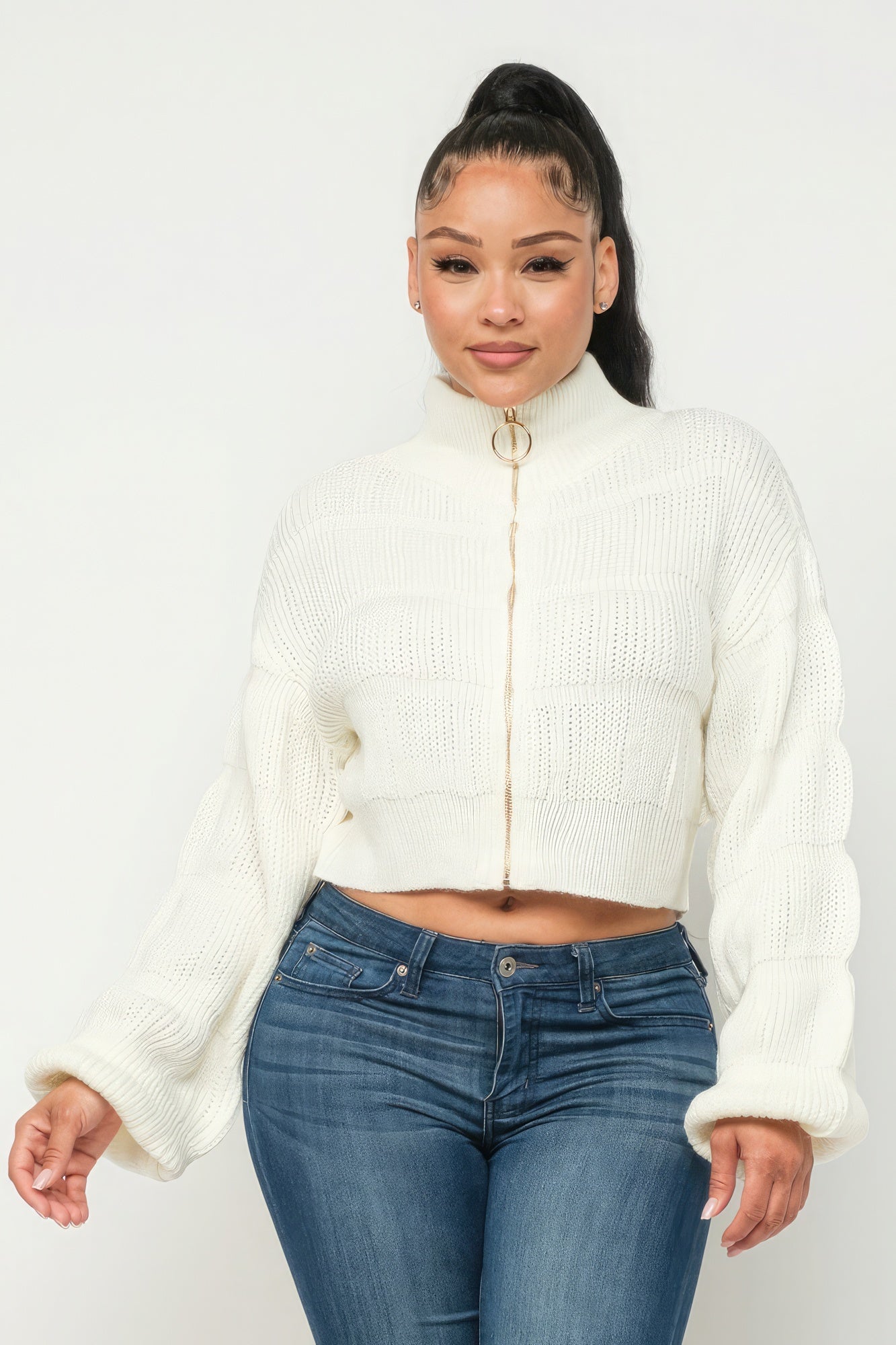 sweater top with front zipper