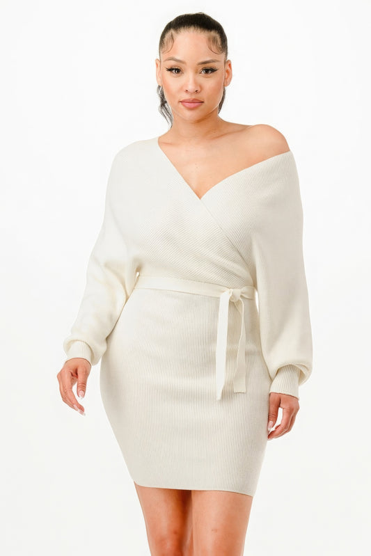 off shoulder ribbed sweater dress