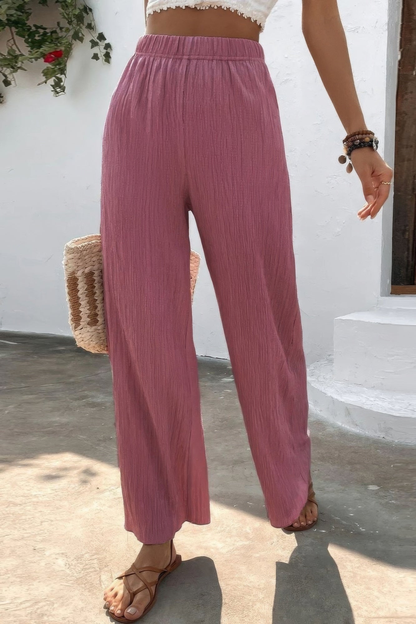 textured wide leg palazzo pants