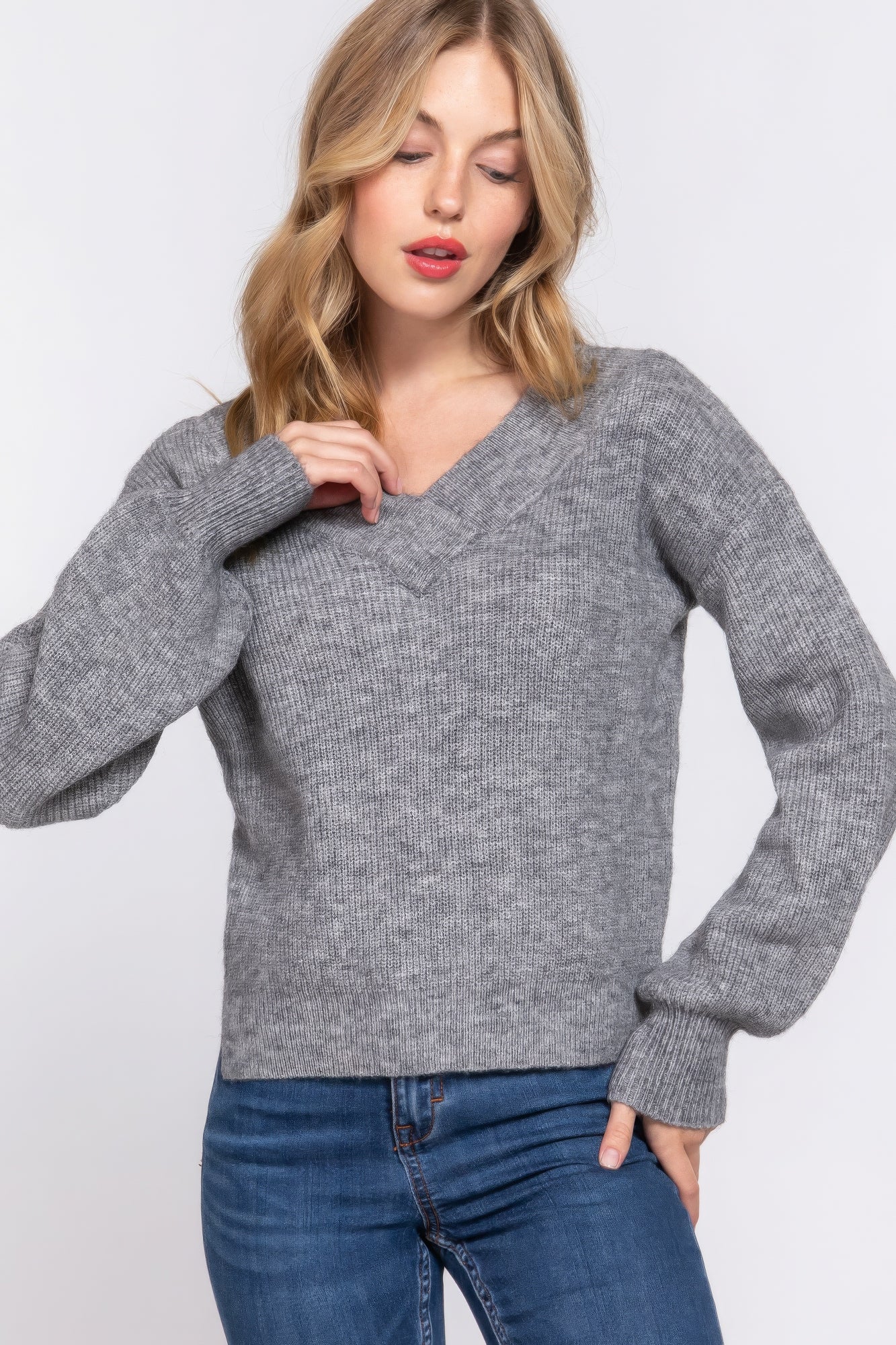 long sleeve double v-neck sweater