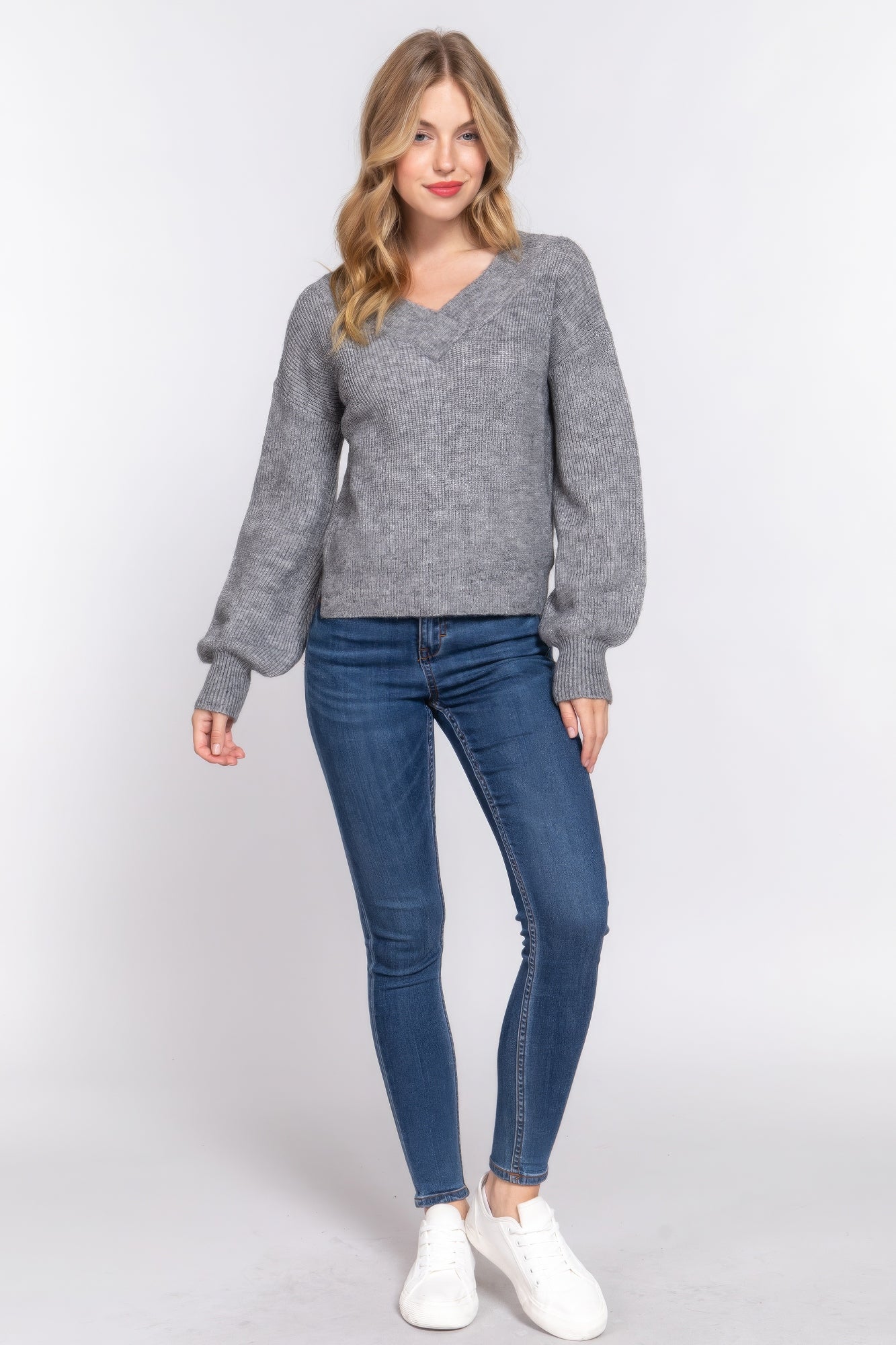 long sleeve double v-neck sweater