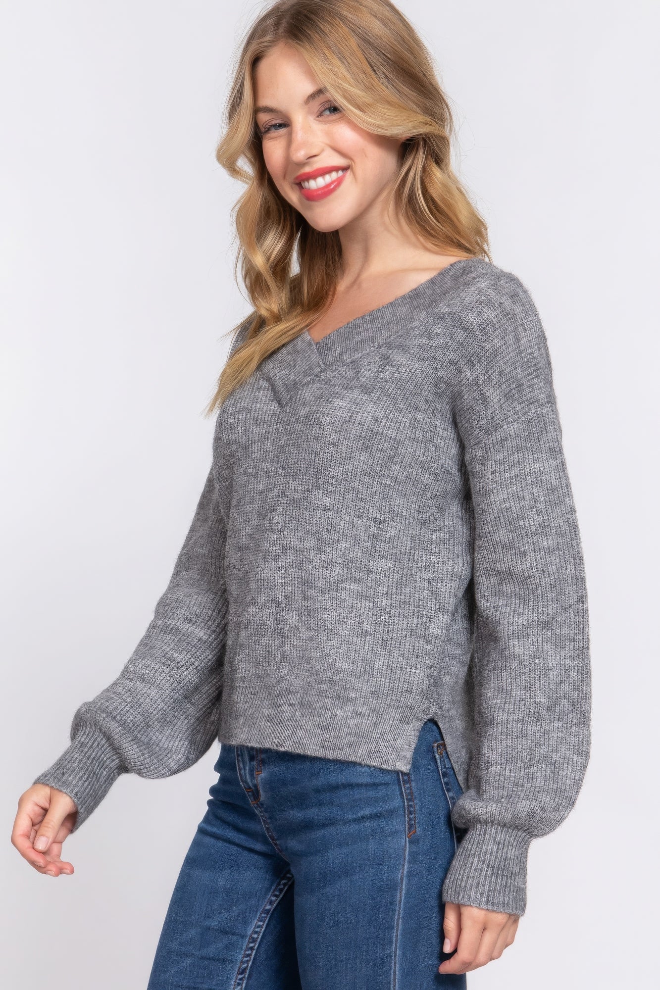 long sleeve double v-neck sweater