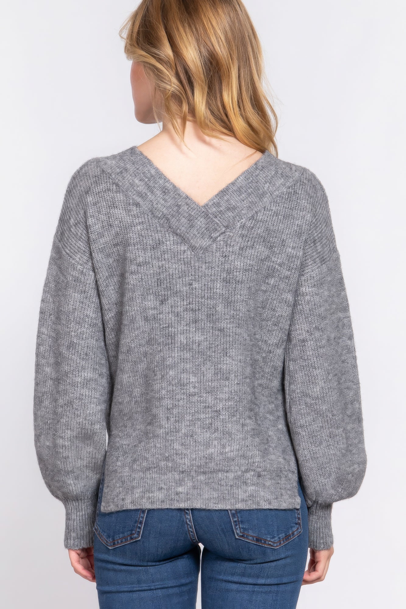 long sleeve double v-neck sweater