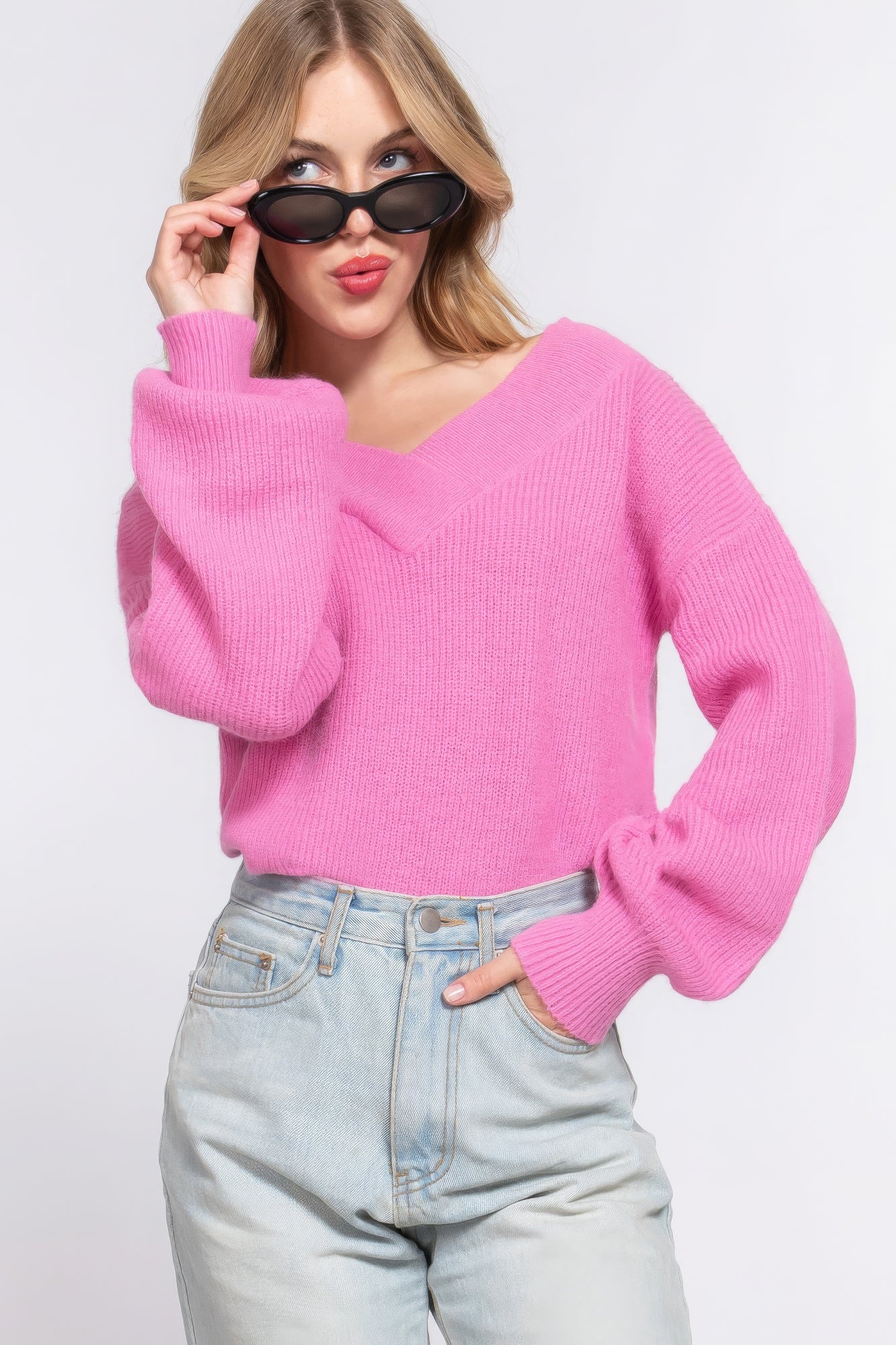 long sleeve double v-neck sweater