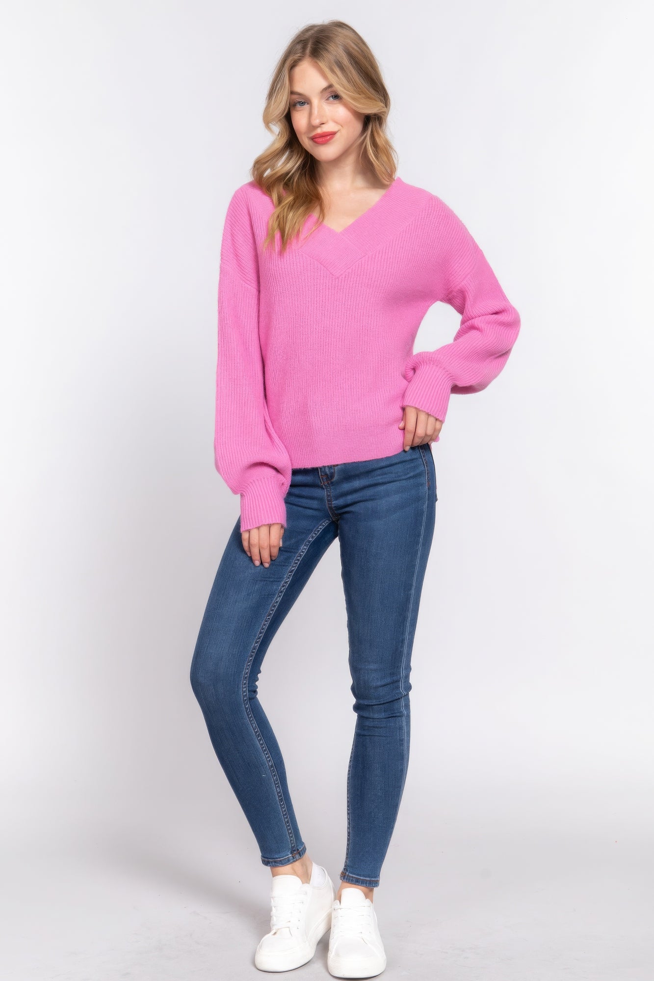 long sleeve double v-neck sweater