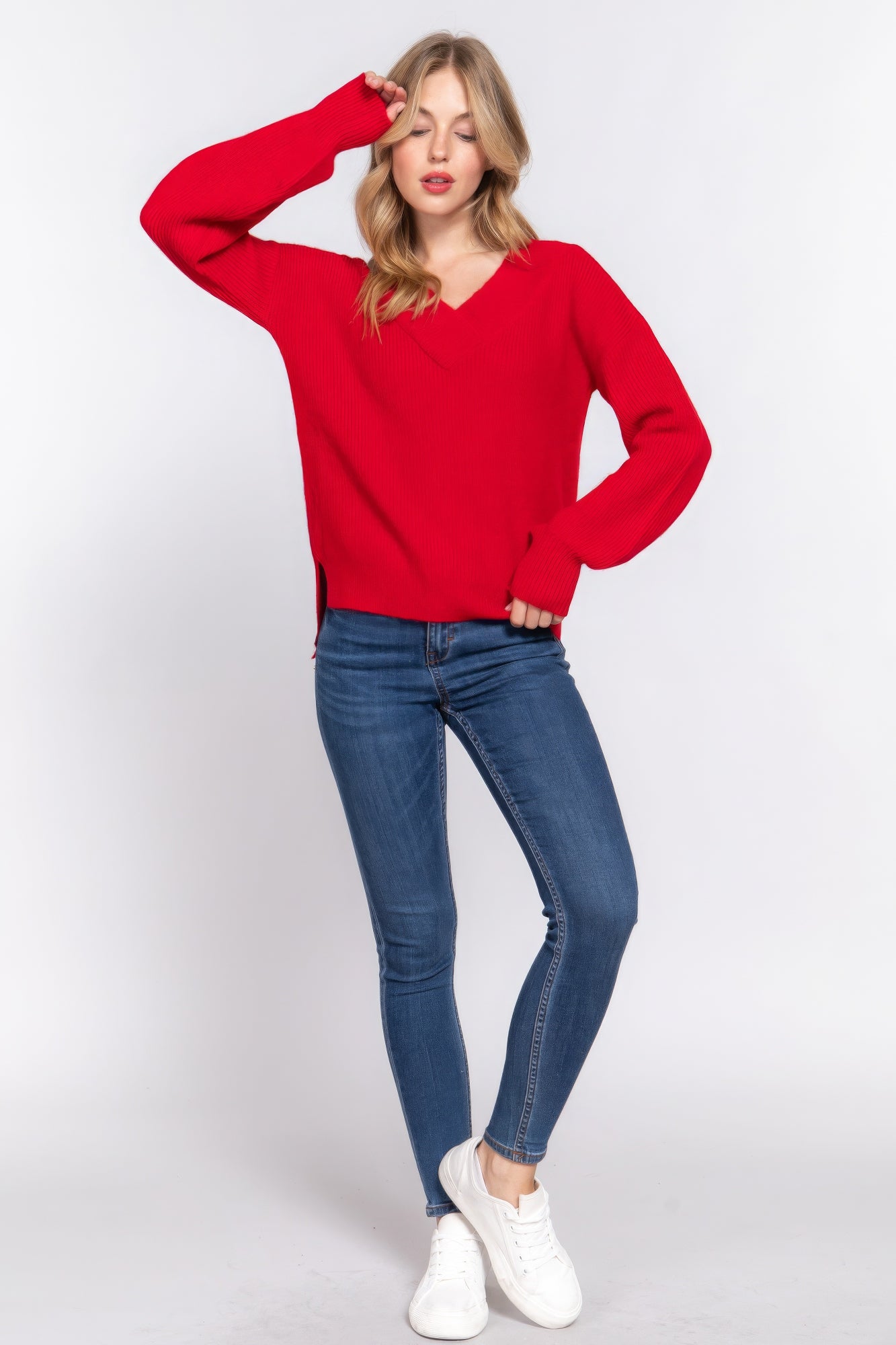 long sleeve double v-neck sweater