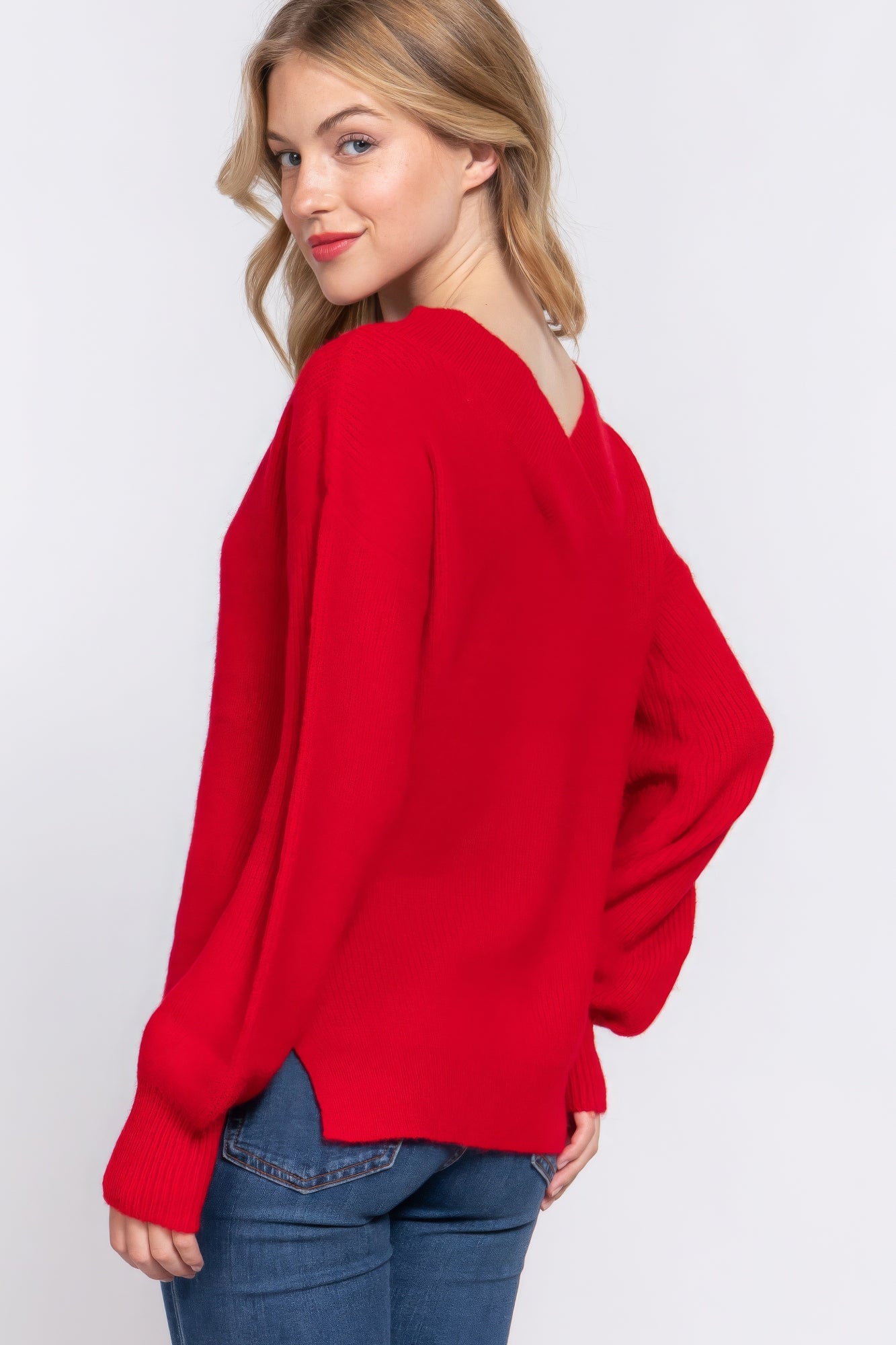 long sleeve double v-neck sweater