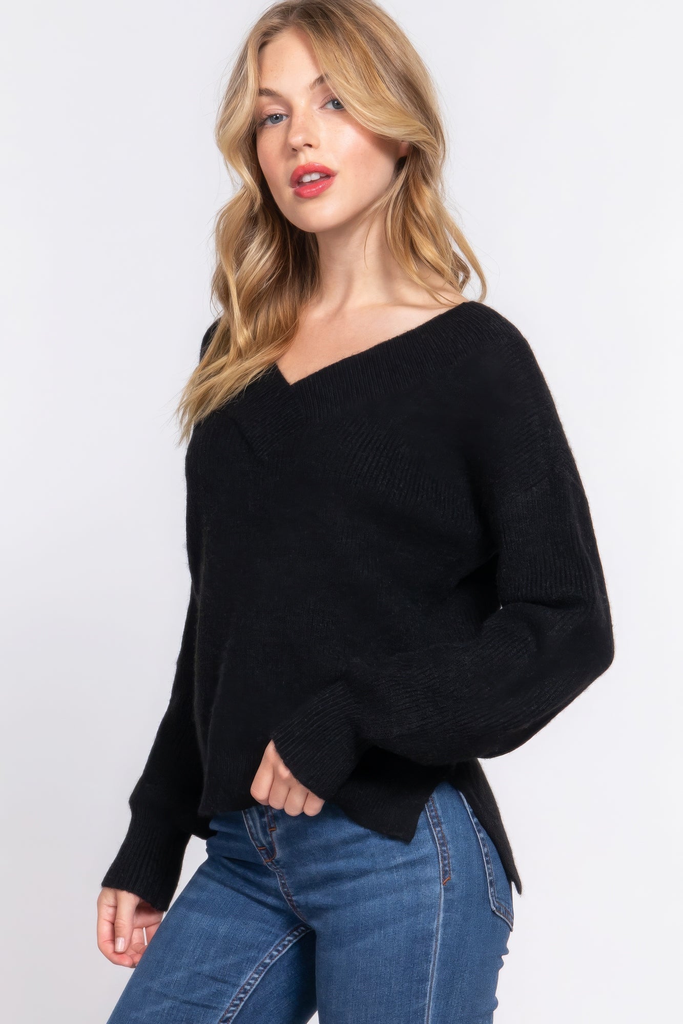 long sleeve double v-neck sweater