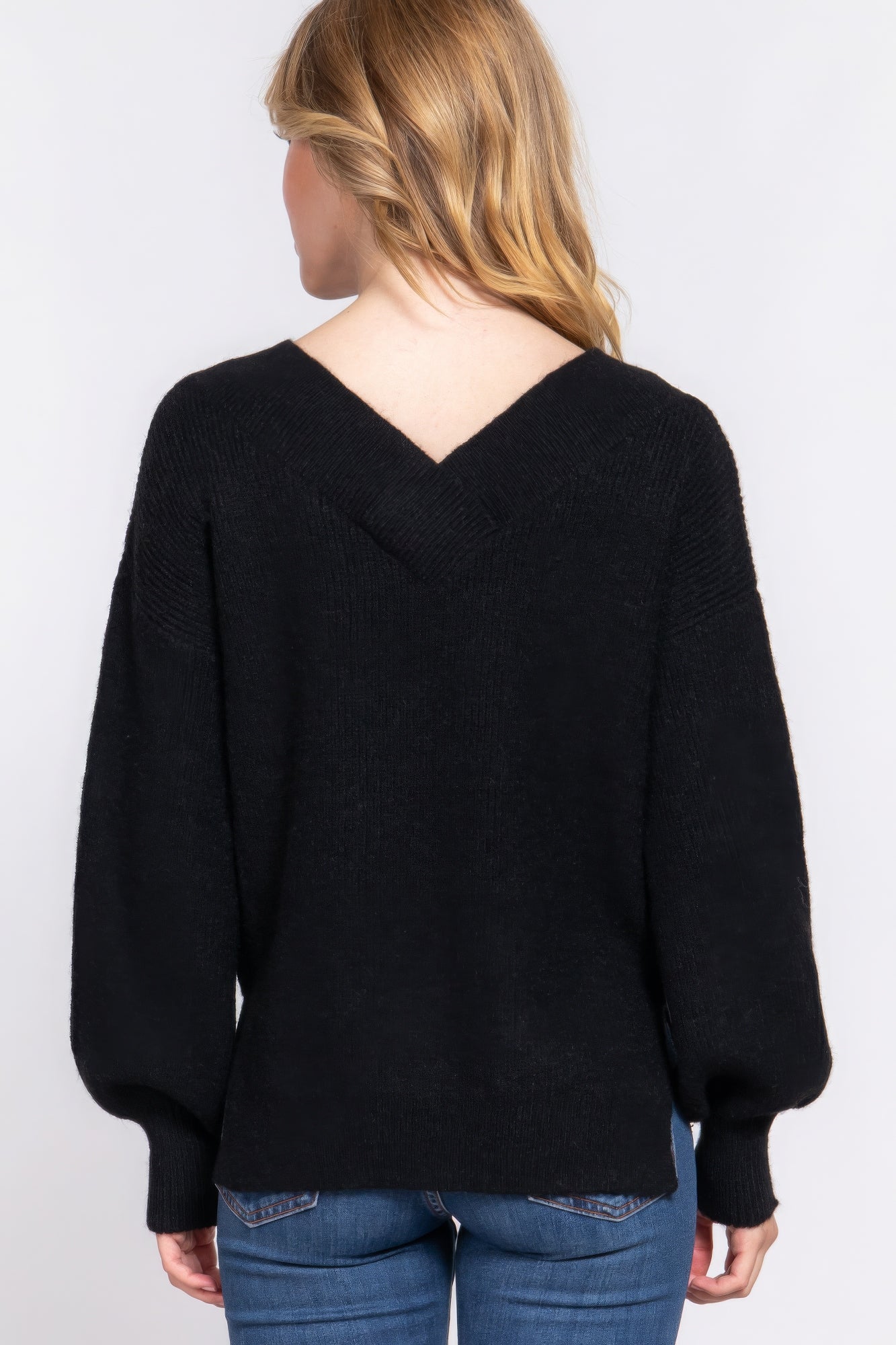 long sleeve double v-neck sweater