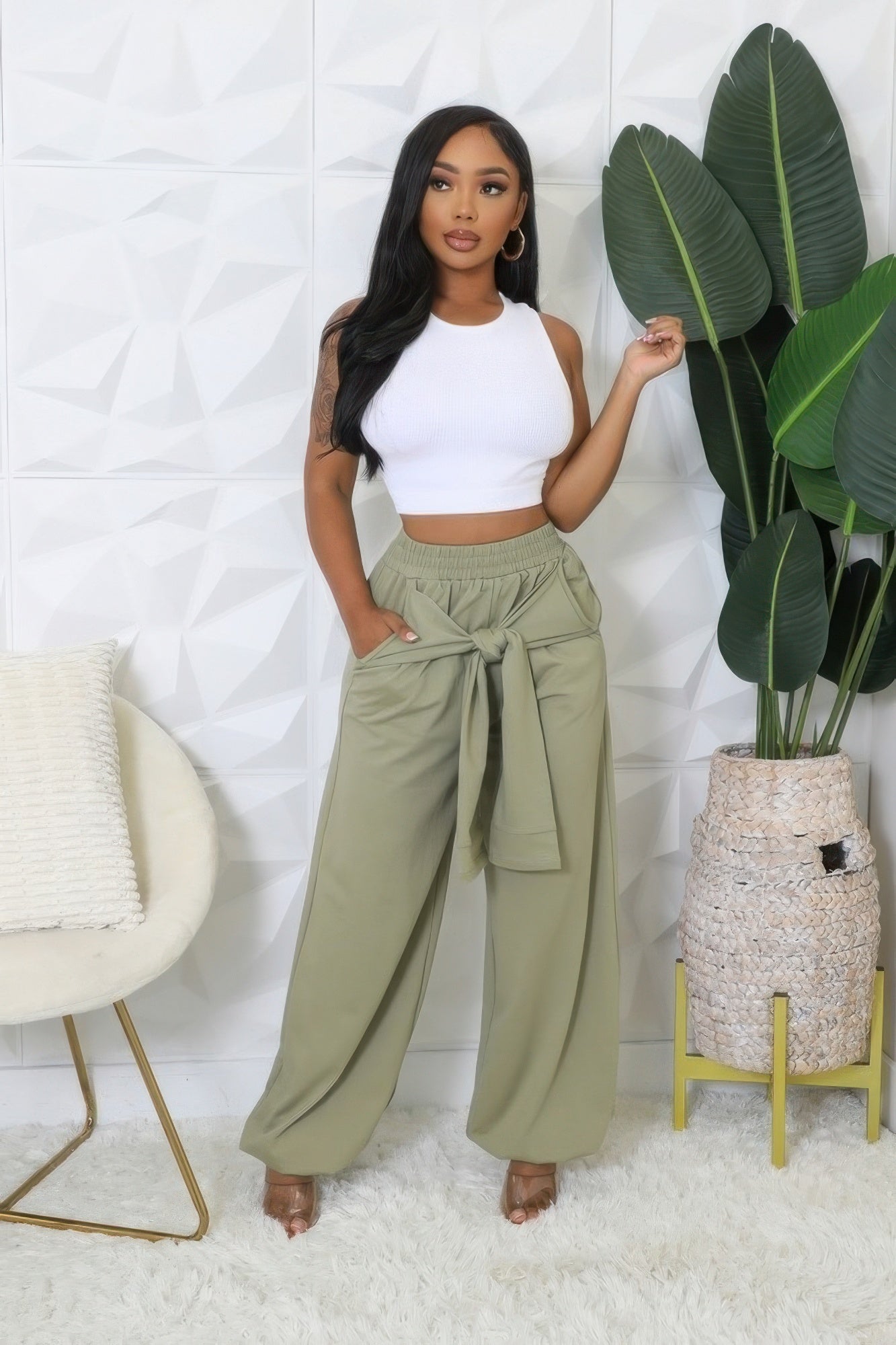 high-waisted stretch pants