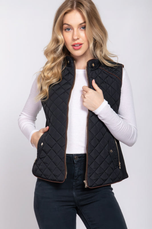 suede piping quilted padding vest