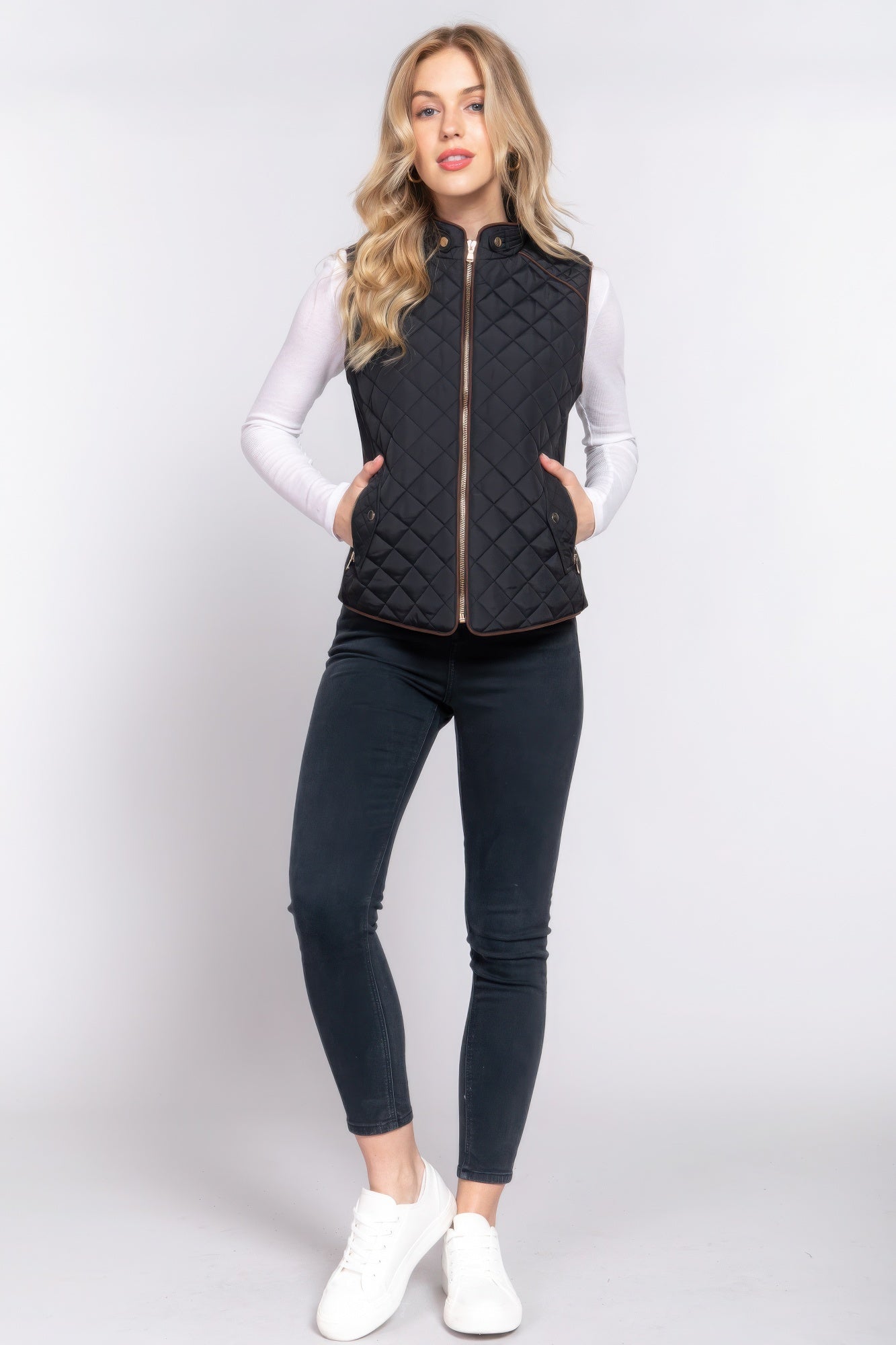 suede piping quilted padding vest