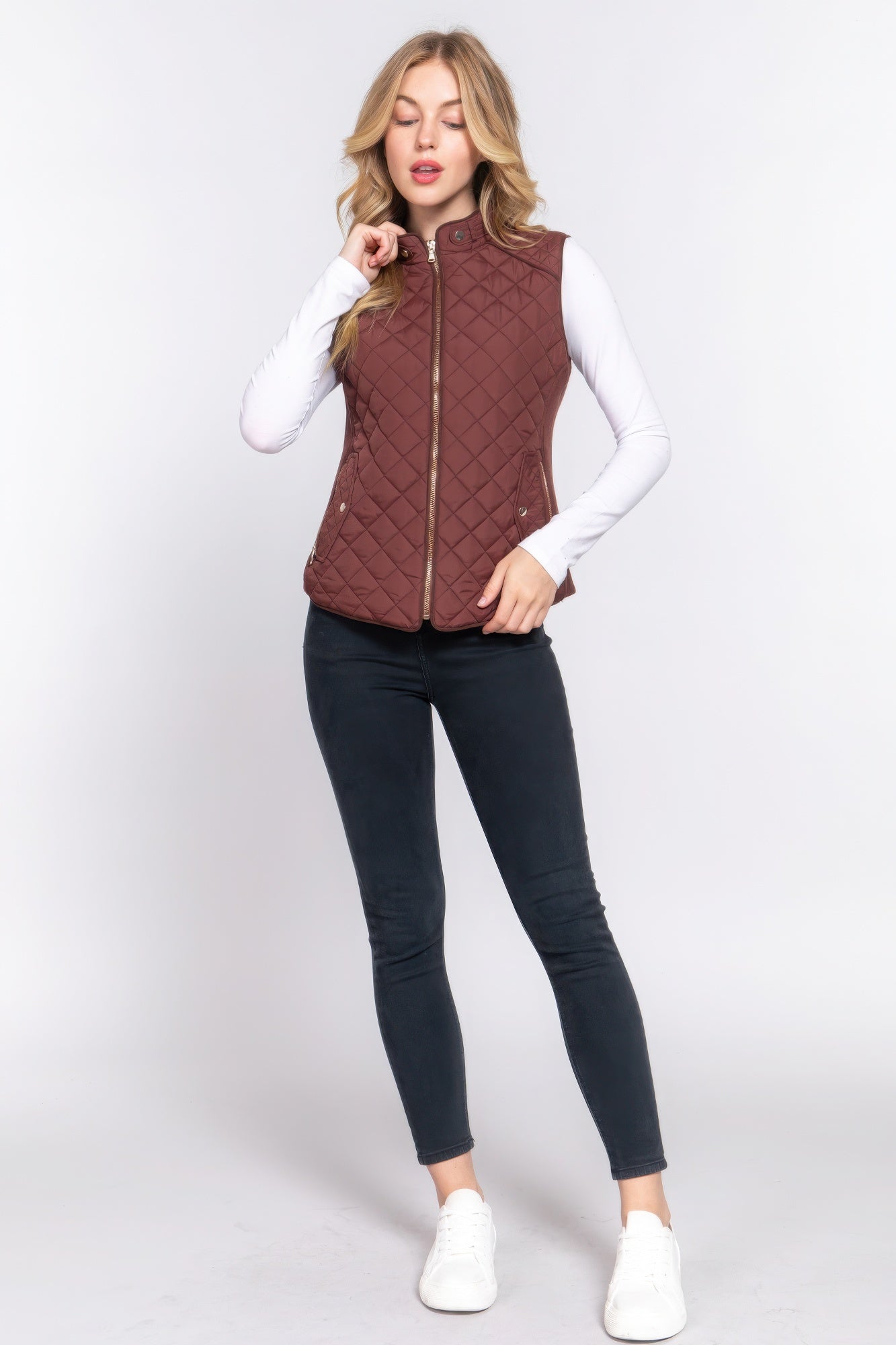 suede piping quilted padding vest