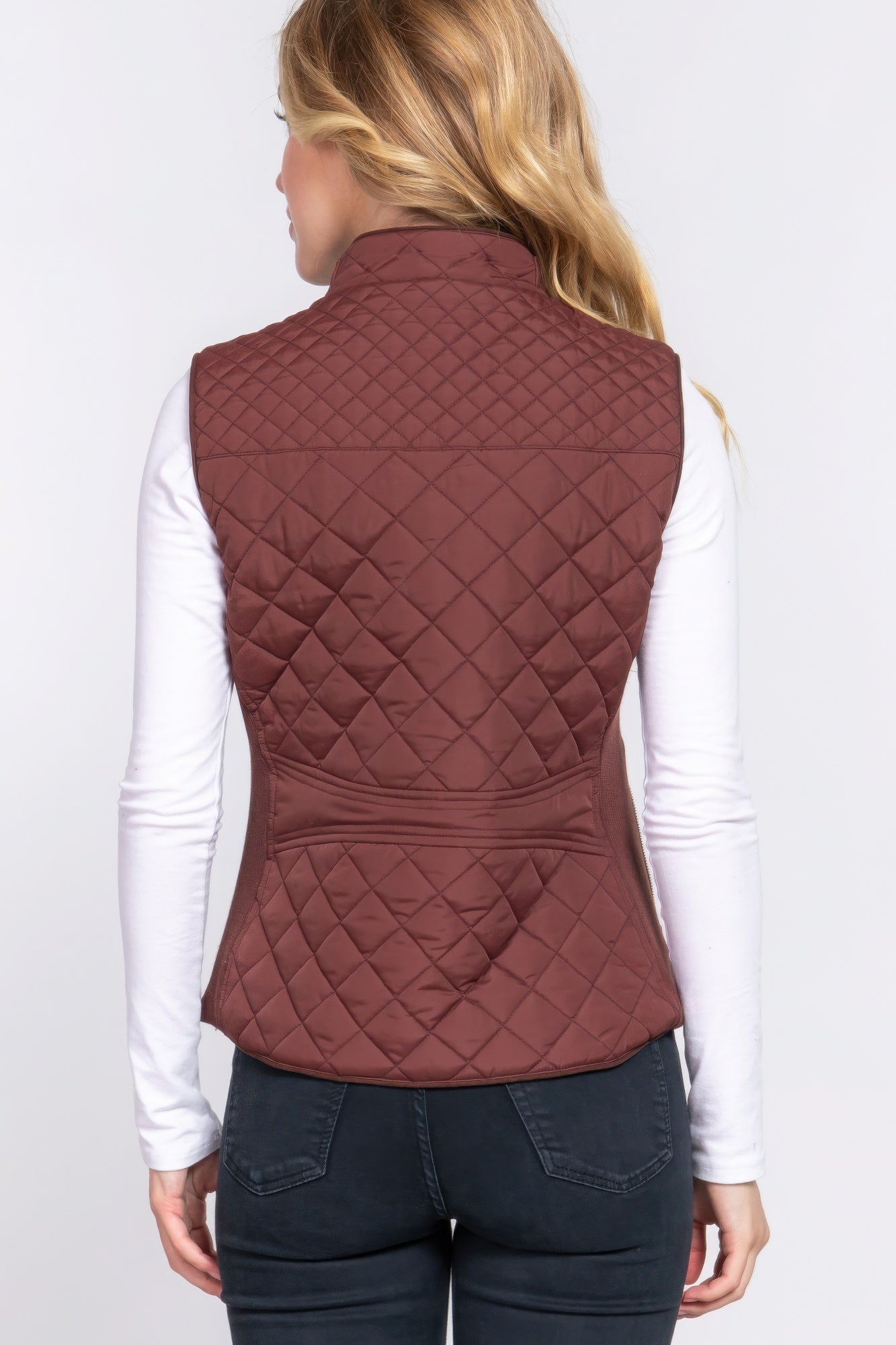 suede piping quilted padding vest