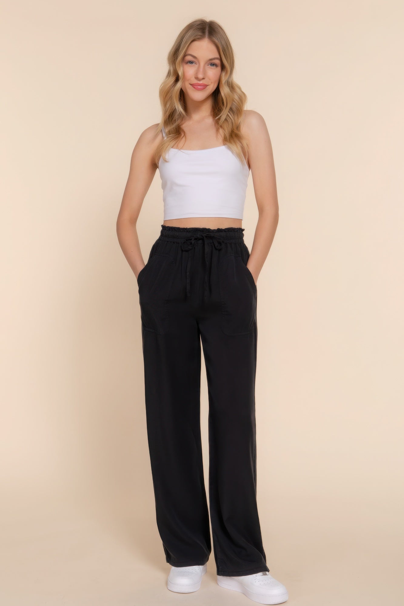 elastic waist tencel pants