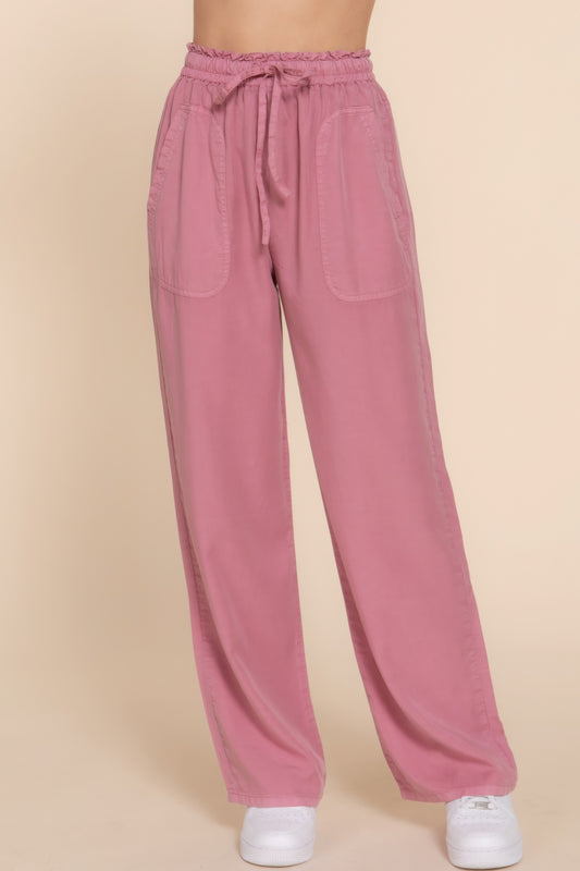 elastic waist tencel pants