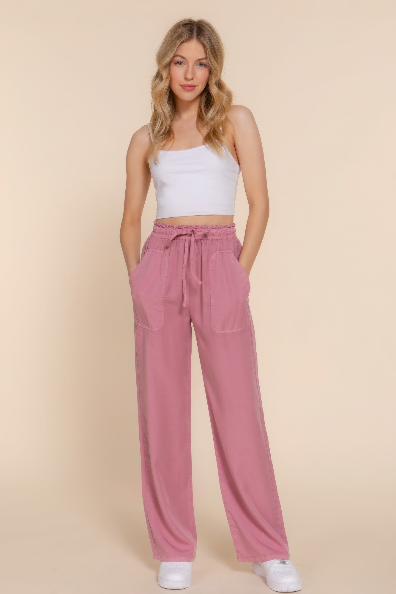 elastic waist tencel pants