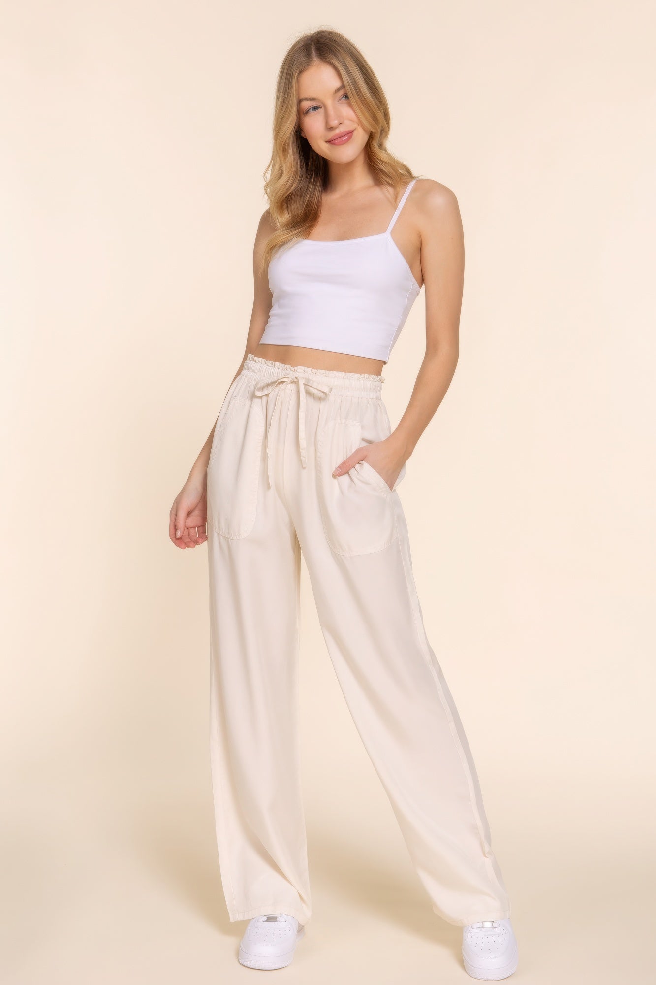 elastic waist tencel pants