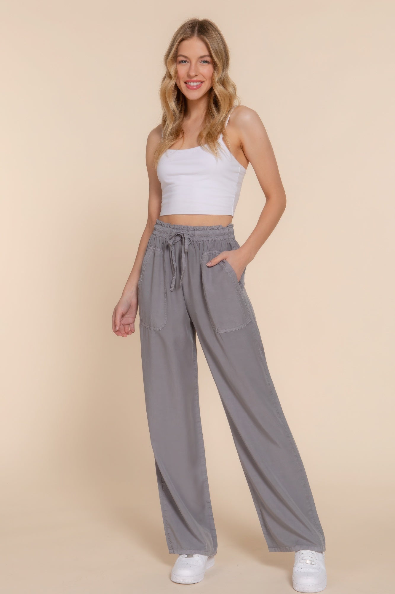 elastic waist tencel pants