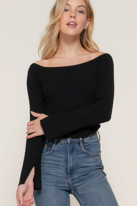 flare sleeve off shoulder sweater