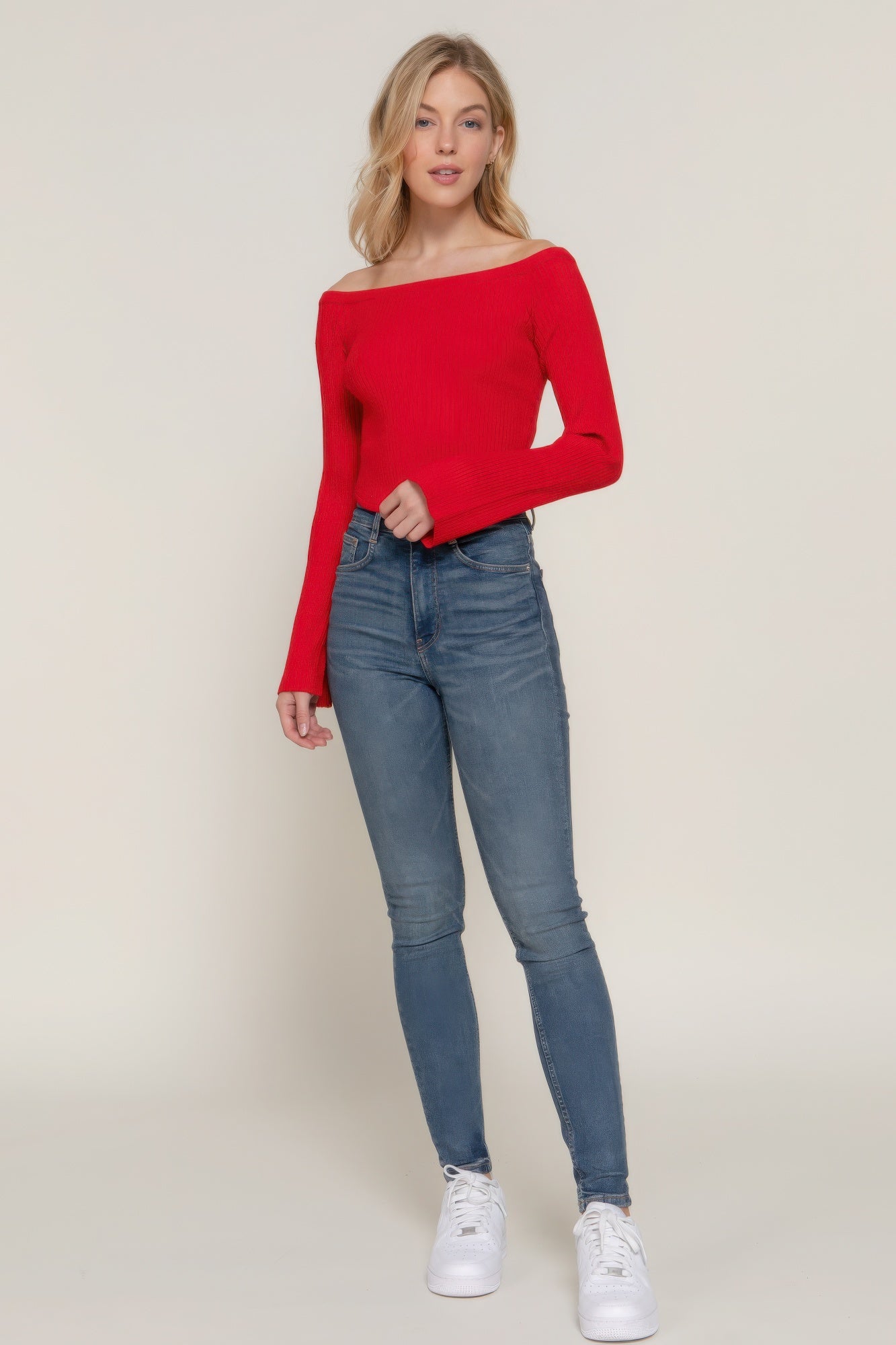 flare sleeve off shoulder sweater