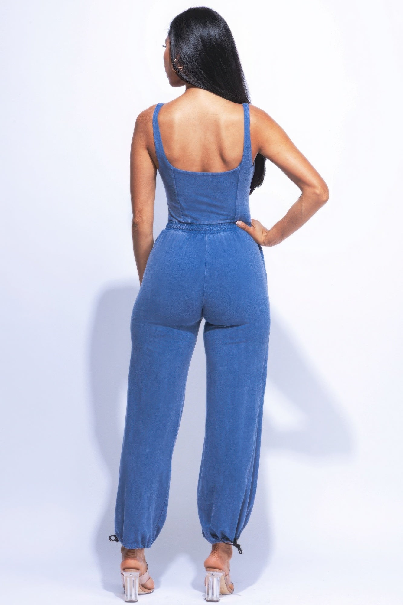 washed jumpsuit with adjustable ankle