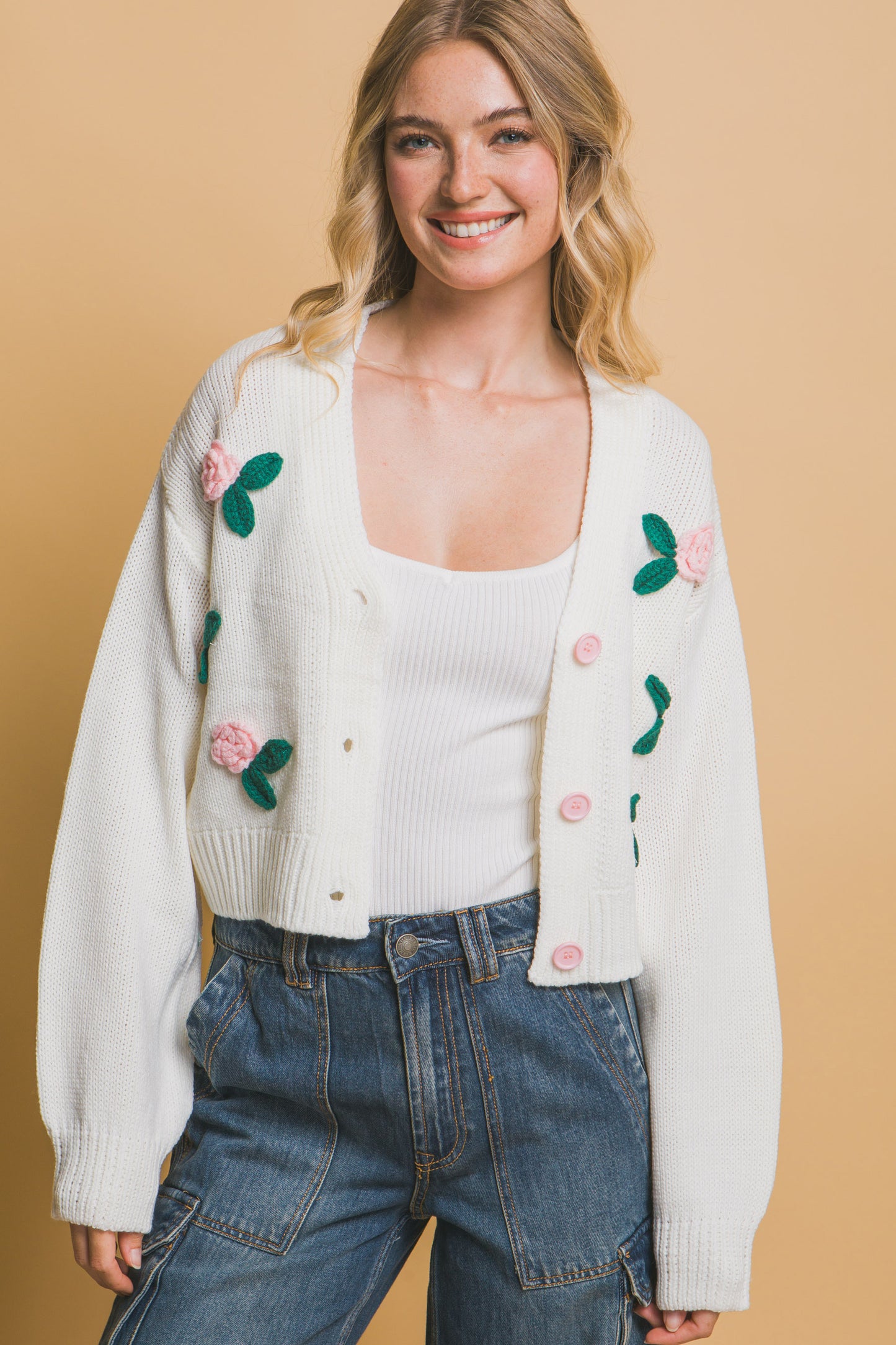 mid cropped flower cardigan