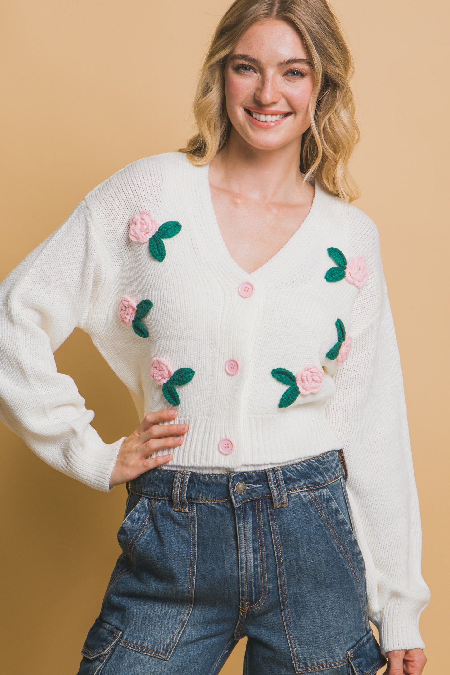 mid cropped flower cardigan