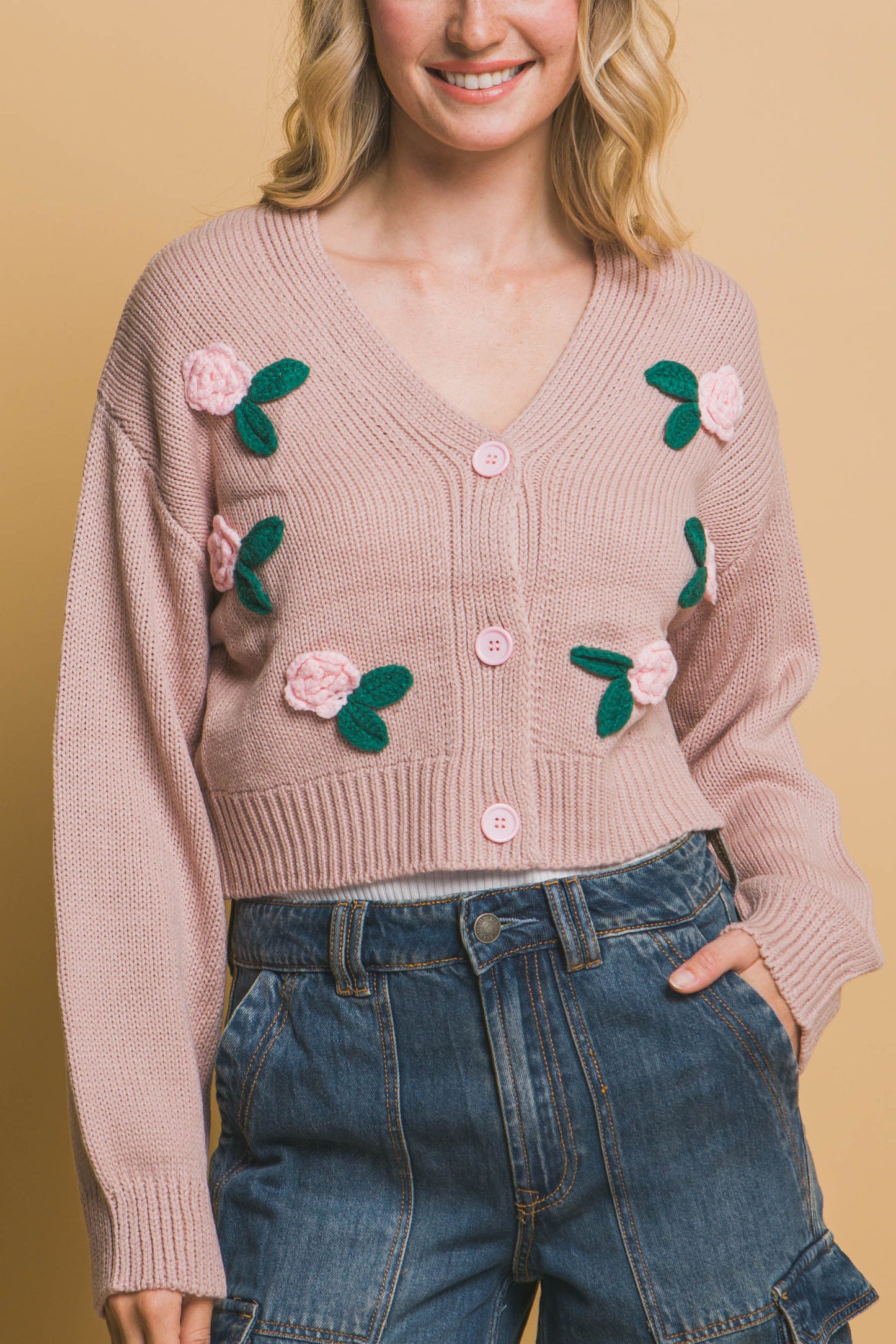 mid cropped flower cardigan