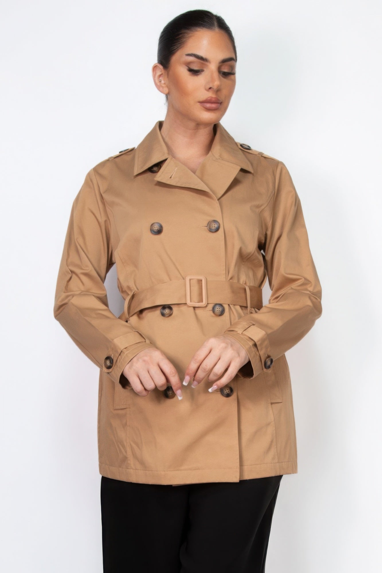 double-breasted notch belted coat