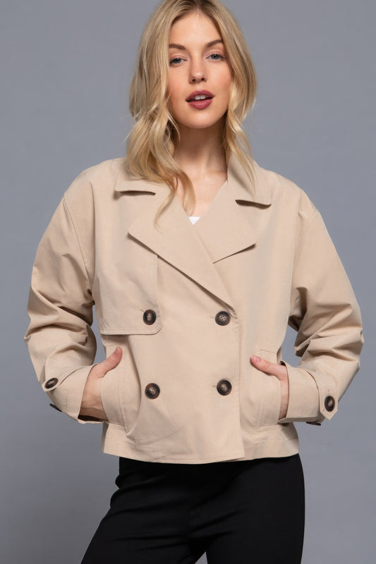 double breasted short trench jacket