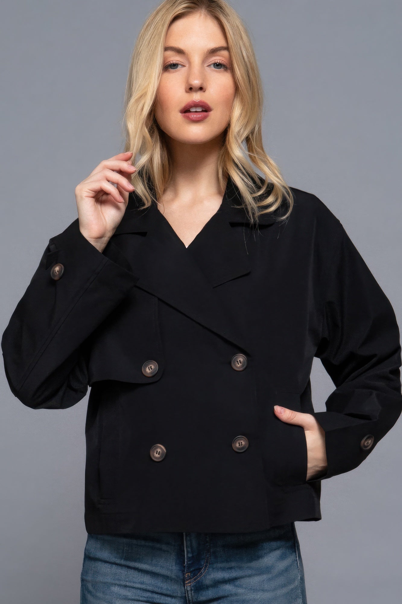 double breasted short trench jacket