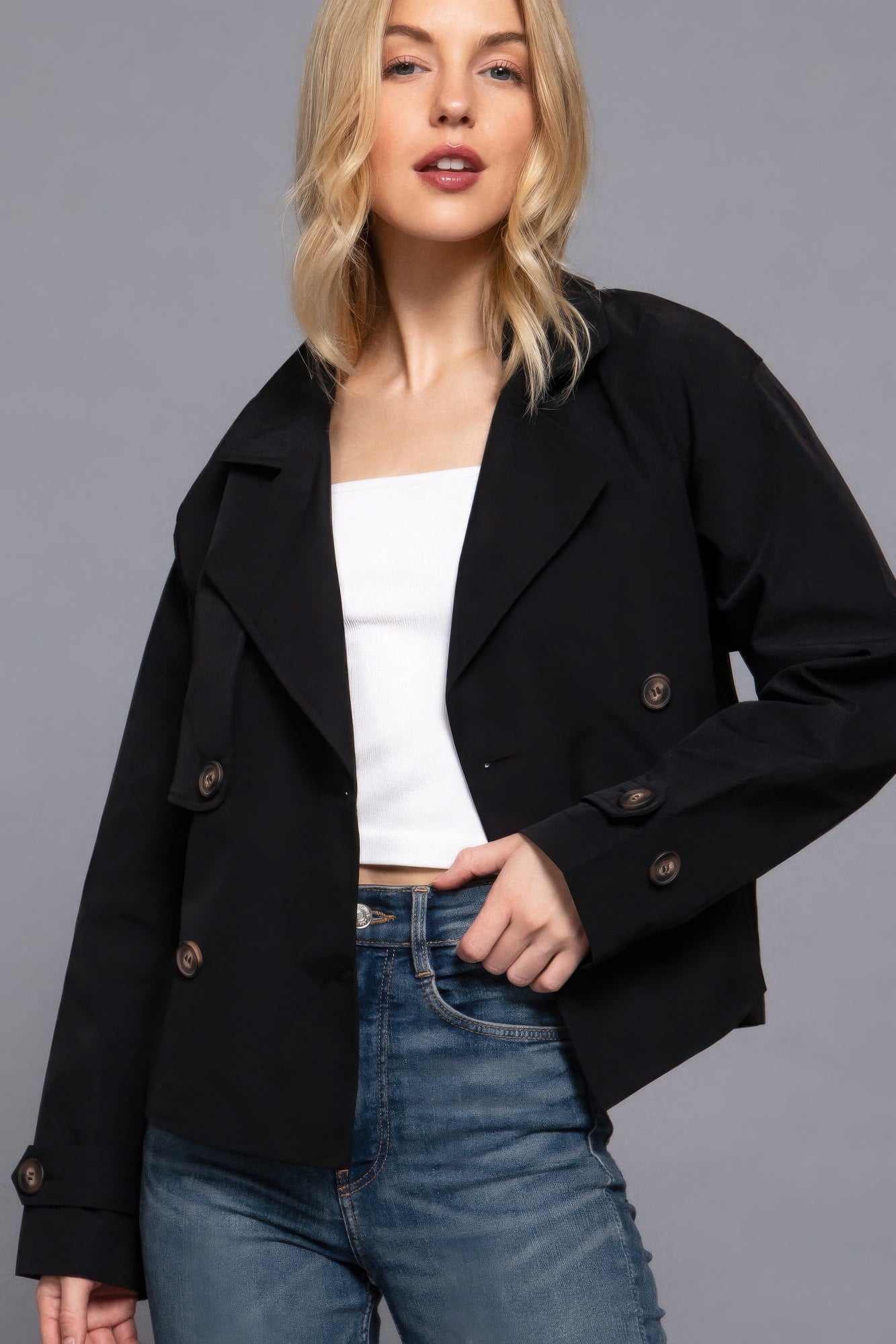 double breasted short trench jacket