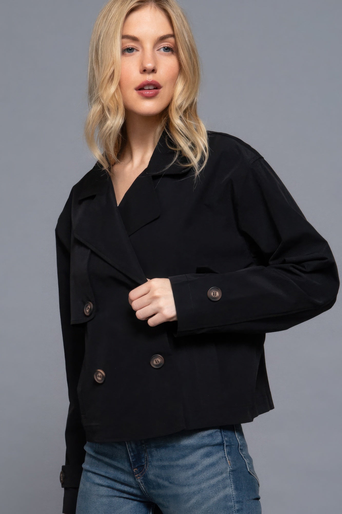 double breasted short trench jacket