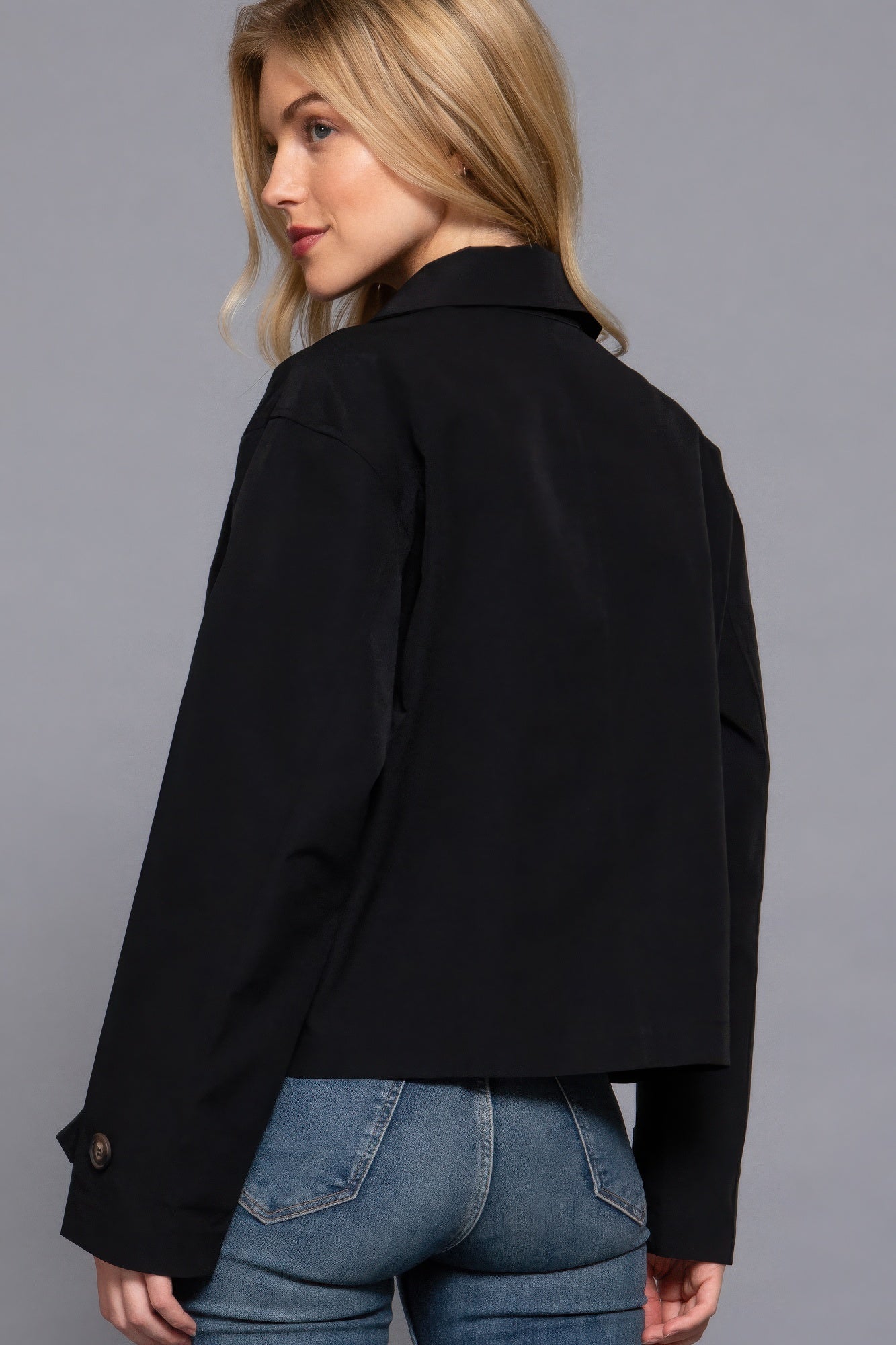 double breasted short trench jacket