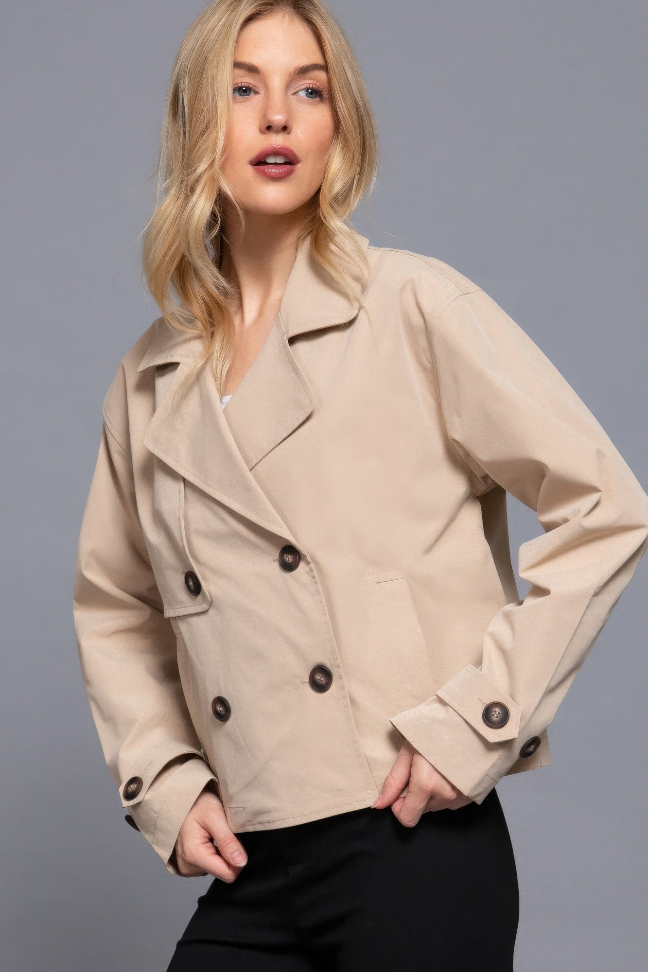 double breasted short trench jacket