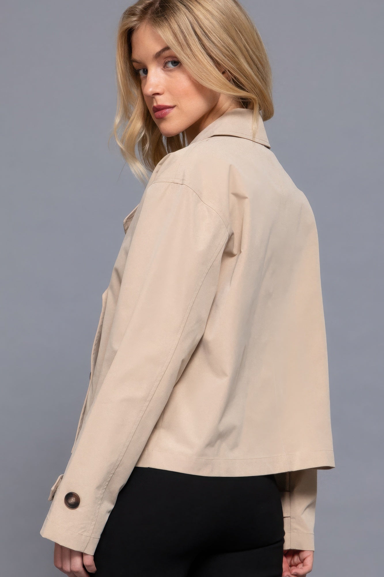 double breasted short trench jacket