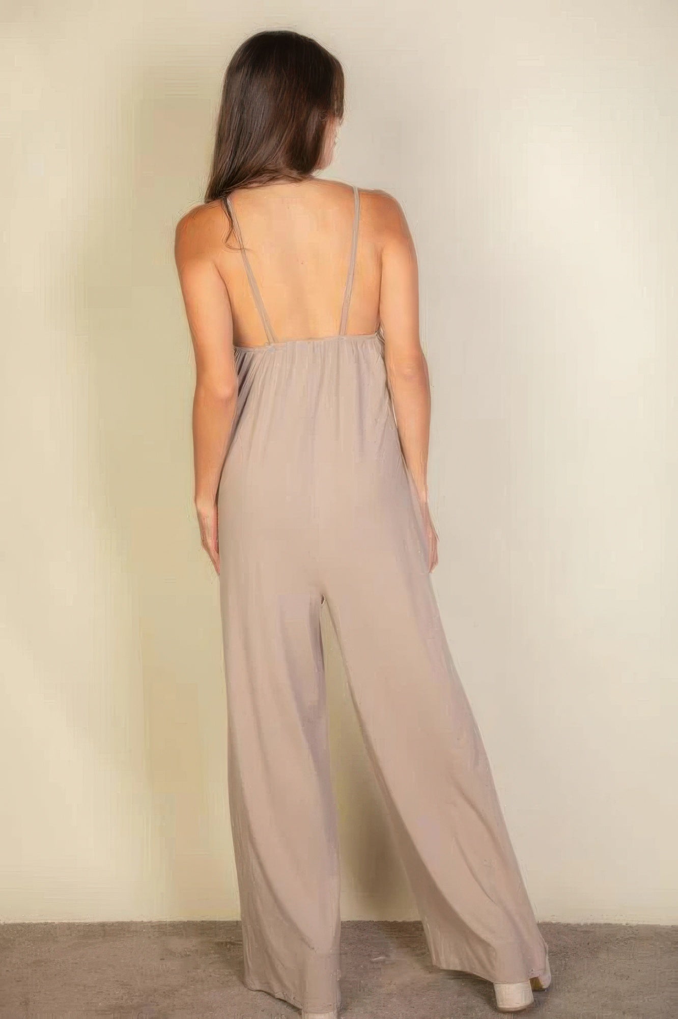 spaghetti strap solid wide jumpsuit