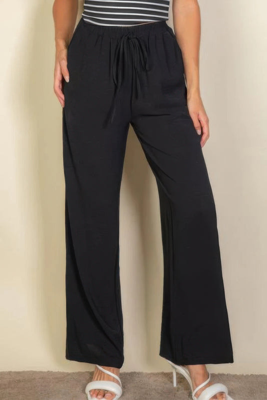 drawstring waist wide leg pants