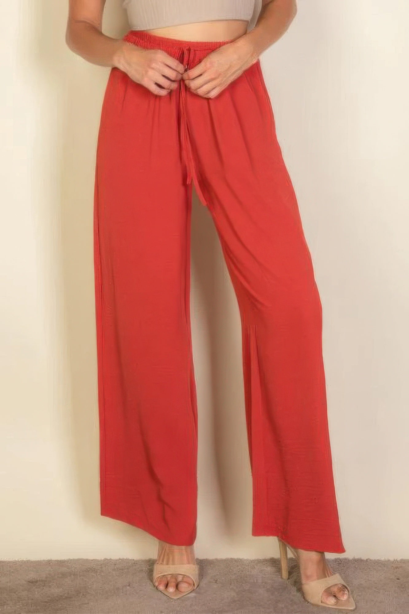 drawstring waist wide leg pants