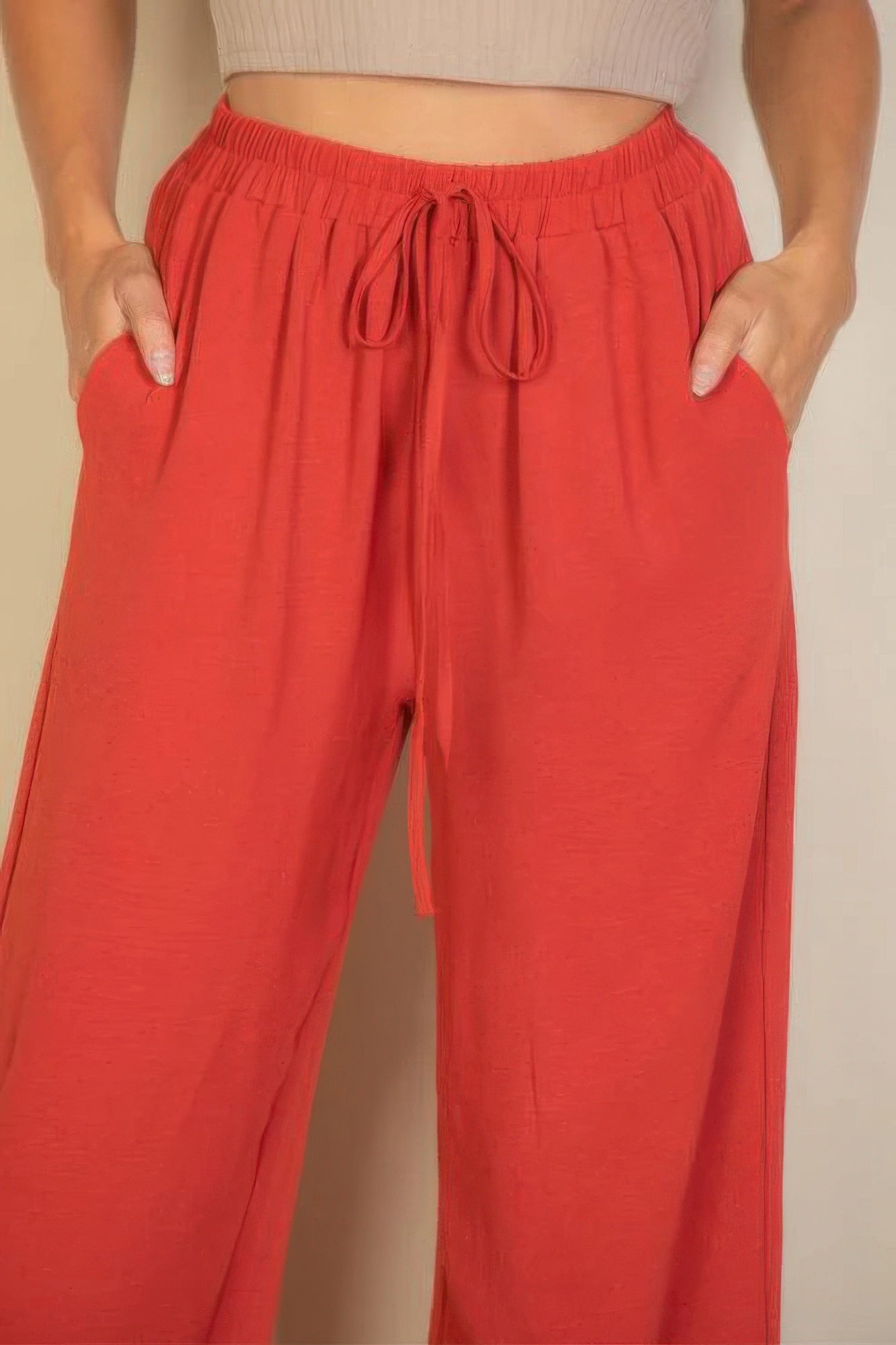 drawstring waist wide leg pants