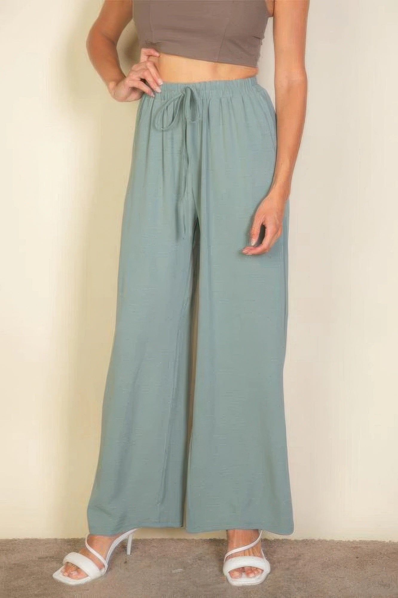 drawstring waist wide leg pants