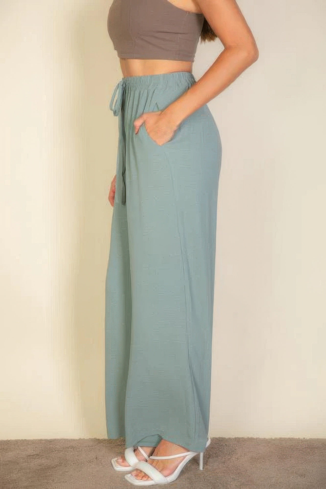 drawstring waist wide leg pants