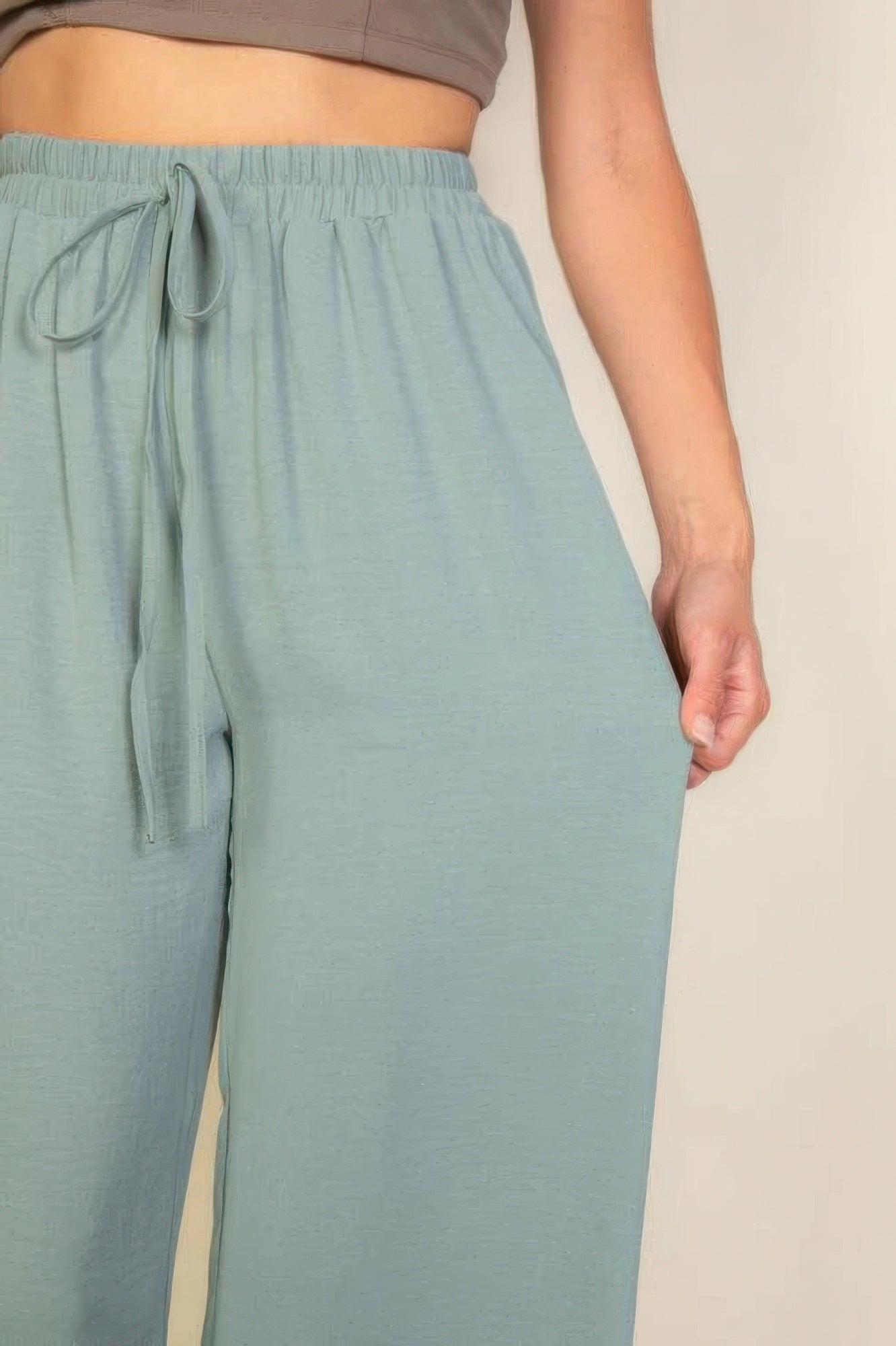 drawstring waist wide leg pants