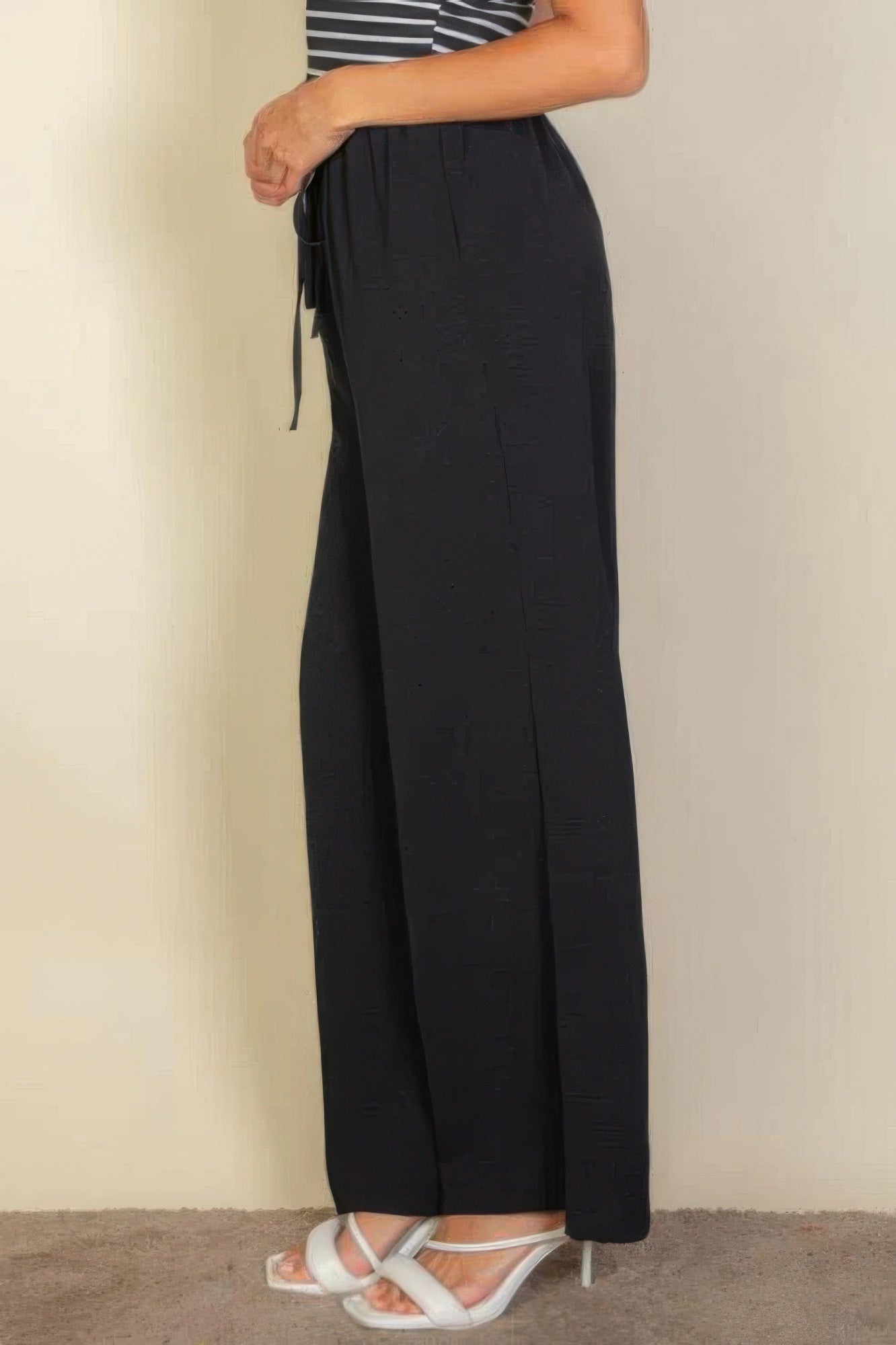 drawstring waist wide leg pants